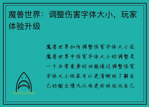 魔兽世界：调整伤害字体大小，玩家体验升级
